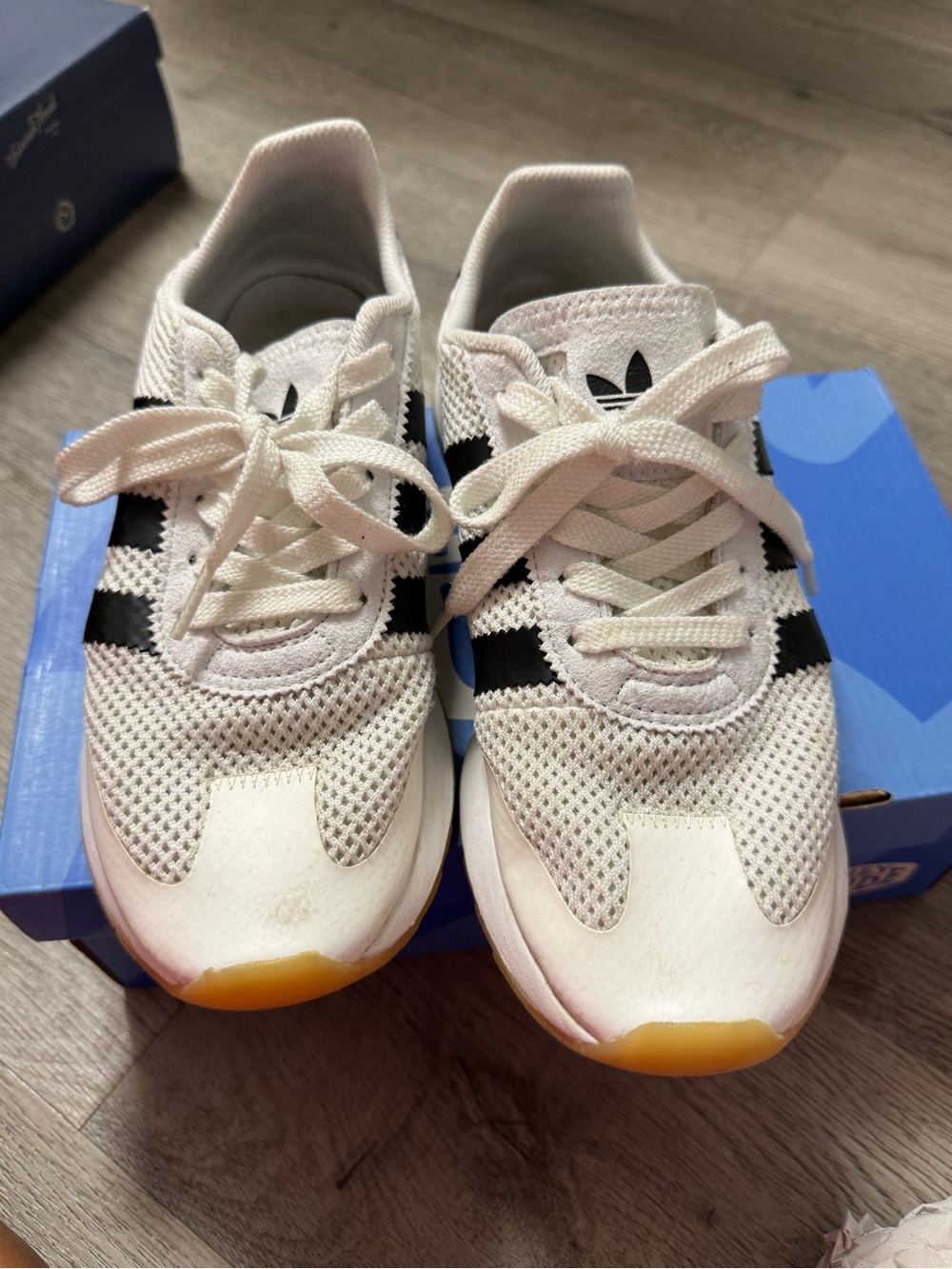 adidas Kids Cream and Black Mesh Sneakers with Gum Toe